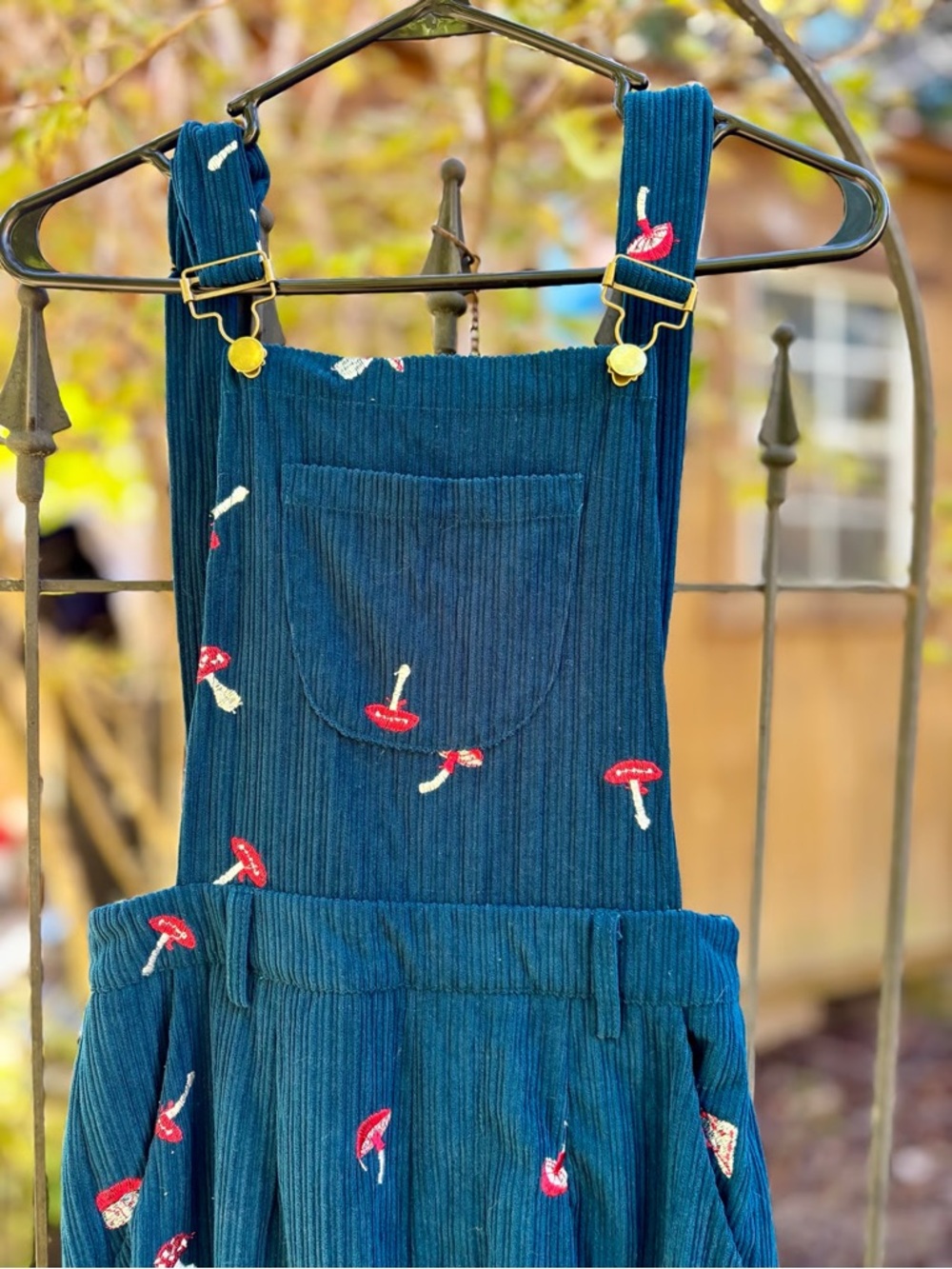 Cider Teal Mushroom Wide-Leg Overalls S - Picture 2 of 5